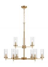 Studio Co. VC 3190309EN-848 - Zire dimmable indoor 9-light LED chandelier in a satin brass finish with clear glass shades