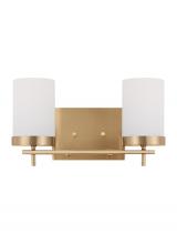 Studio Co. VC 4490302-848 - Zire dimmable indoor 2-light wall light or bath sconce in a satin brass finish with etched white gla