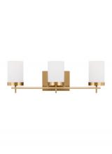 Studio Co. VC 4490303-848 - Zire dimmable indoor 3-light wall light or bath sconce in a satin brass finish with etched white gla