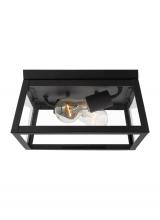 Studio Co. VC 7848402-12 - Founders modern 2-light outdoor exterior ceiling flush mount in black finish with clear glass panels