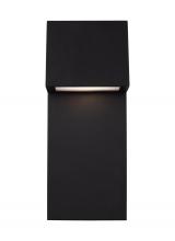 Studio Collection VC 8663393S-12 - Rocha modern 1-light LED outdoor medium wall lantern in black finish with satin-etched glass panel