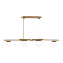 Studio Co. VC EC1264BBS - Lune modern medium indoor dimmable 4-light linear chandelier in a burnished brass finish and milk wh