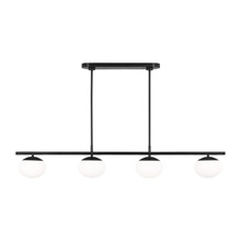 Studio Collection VC EC1276AI - Lune modern large indoor dimmable 6-light linear chandelier in an aged iron finish and milk white gl