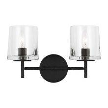 Studio Co. VC EV1002AI - Marietta industrial indoor dimmable 2-light vanity in an aged iron finish with a clear glass shade