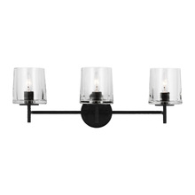 Studio Co. VC EV1003AI - Marietta industrial indoor dimmable 3-light vanity in an aged iron finish with a clear glass shade