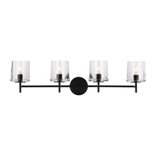 Studio Co. VC EV1004AI - Marietta industrial indoor dimmable 4-light vanity in an aged iron finish with a clear glass shade