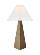 Studio Co. VC KT1371ADB1 - Herrero modern 1-light LED large table lamp in antique gild rustic gold finish with white linen fabr